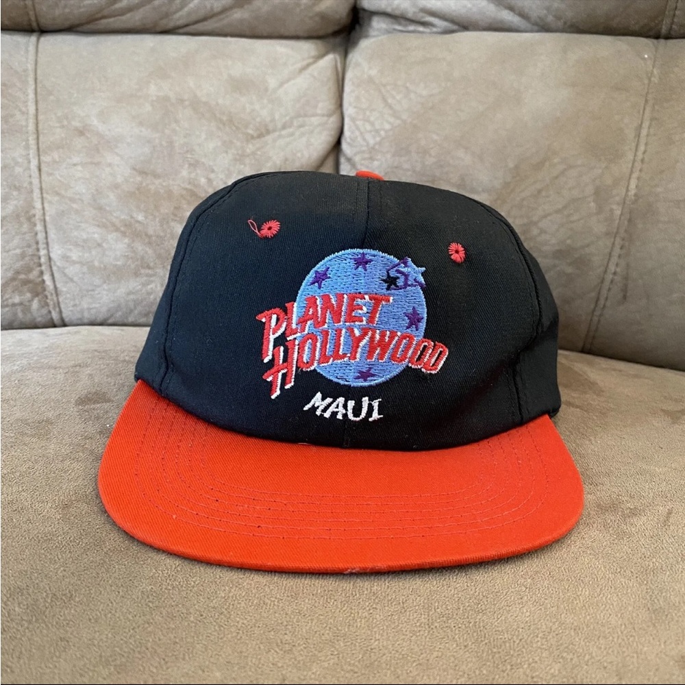 Vintage 90’s Planet Hollywood Maui Snapback Cap/Hat - Black/Red MADE IN USA